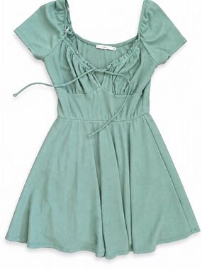 Lush Sage Green Ribbed Tie-Front Mini Dress